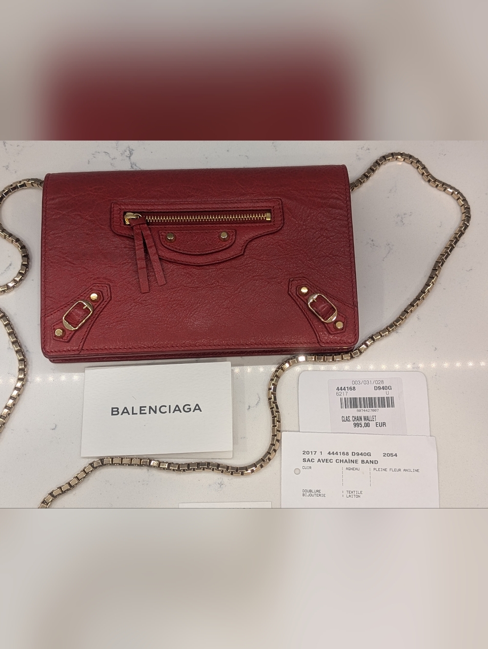Balenciaga Agneau Red Leather Crossbody - Wallet On Chain - Picture 12 of 14
